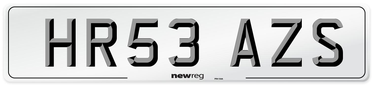 HR53 AZS Number Plate from New Reg